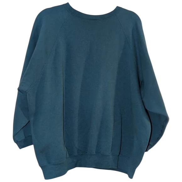 2X • Vintage • 90s Teal  Crewneck Sweater With Satin Bear Patch & Embroidery - Picture 5 of 8